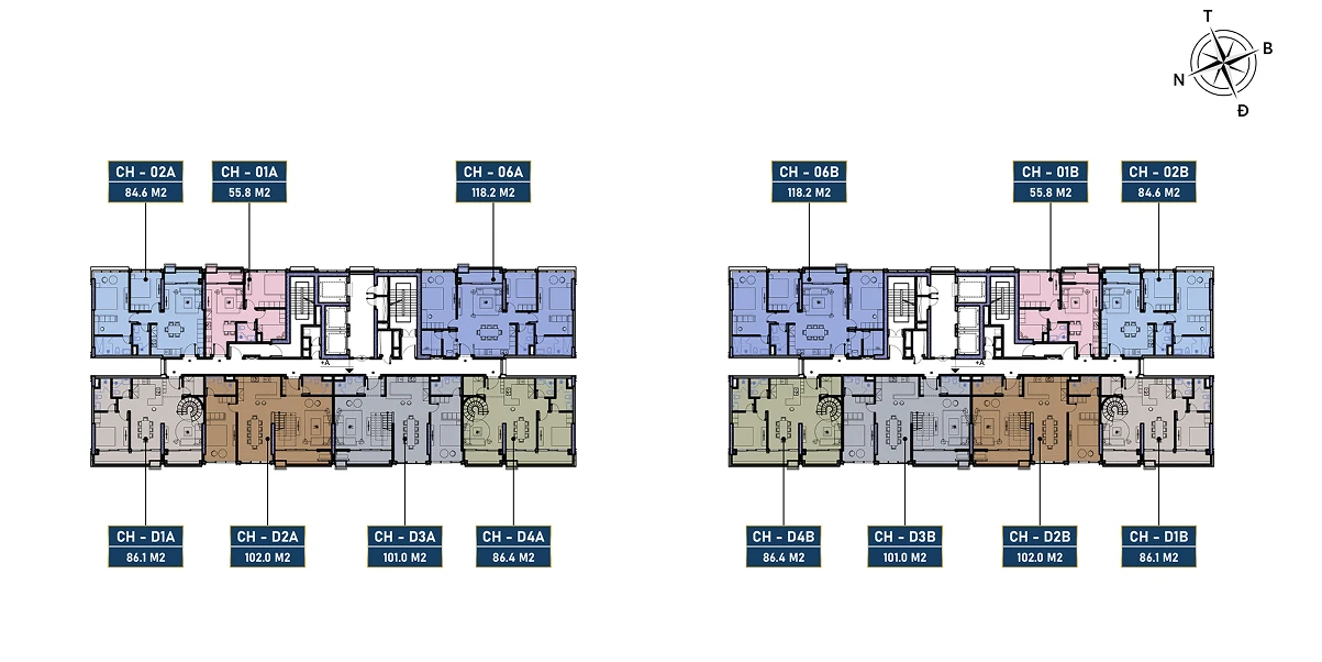Mặt bằng tầng 6, 8, 10, 12, 14, 16